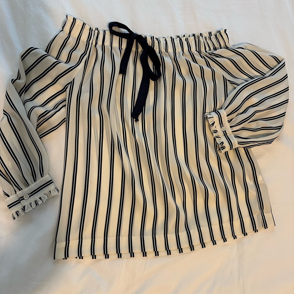 J. Crew Mercantile Cream Blouse with Navy Stripes
